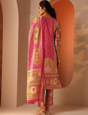 women ethnic motifs printed regular kurta with trousers & with dupatta 5