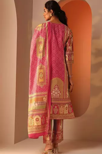 women ethnic motifs printed regular kurta with trousers & with dupatta