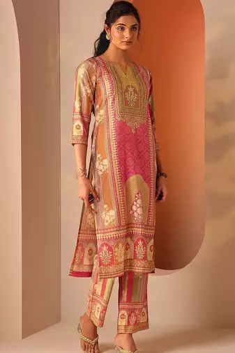 women ethnic motifs printed regular kurta with trousers & with dupatta