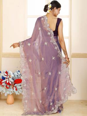Purple women banarasi tissue saree 3