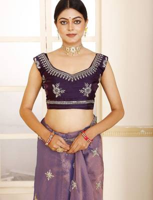 Purple women banarasi tissue saree 4
