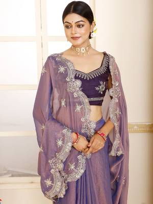 Purple women banarasi tissue saree 5