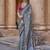 Blue ajrak printed banarasi saree
