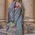 Blue ajrak printed banarasi saree