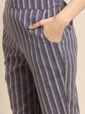 women striped regular thread work kurta with trousers & with dupatta 3