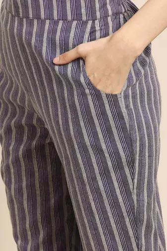 women striped regular thread work kurta with trousers & with dupatta