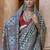 Blue ajrak printed banarasi saree