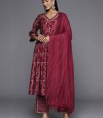 women floral printed empire kurta with trousers & with dupatta