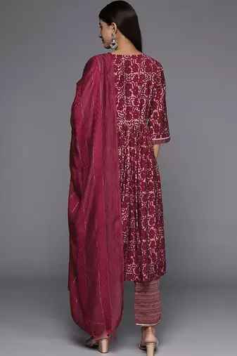 women floral printed empire kurta with trousers & with dupatta