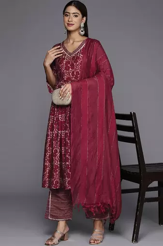 women floral printed empire kurta with trousers & with dupatta