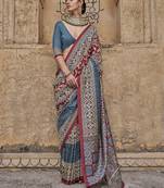 Maroon ajrak block banarasi saree