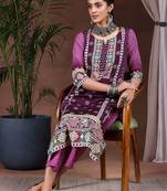 women ethnic motifs printed regular kurta with trousers