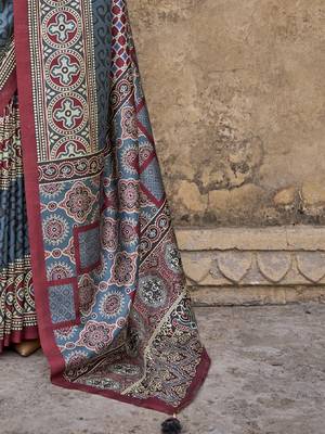 Maroon ajrak block banarasi saree 5