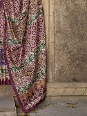 Magenta ajrak block printed banarasi saree 5