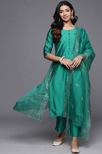 straight kurta with trousers & dupatta