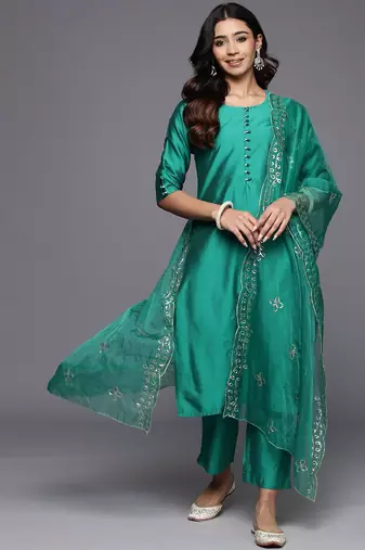 straight kurta with trousers & dupatta