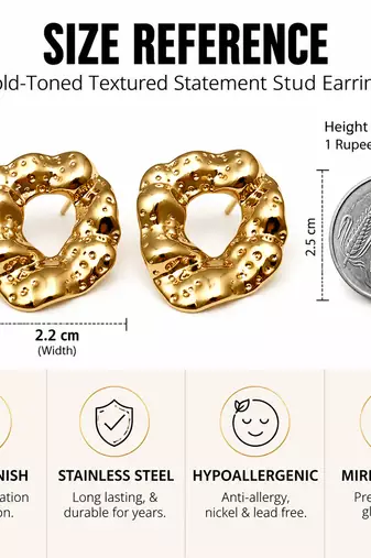 Gold-toned open heart stud earrings, anti-tarnish jewellery