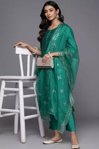 straight kurta with trousers & dupatta