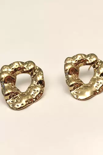 Gold-toned open heart stud earrings, anti-tarnish jewellery