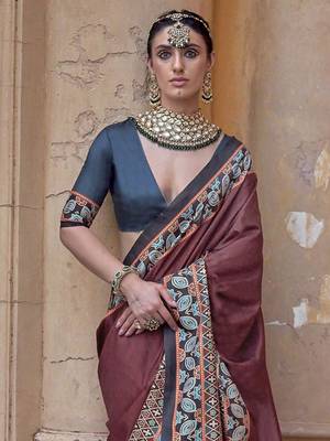 Maroon ajrak block silk blend banarasi saree 2