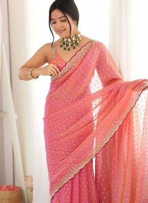 Pink embellished embroidered silk blend designer saree 2