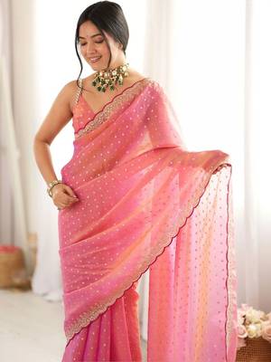 Pink embellished embroidered silk blend designer saree 3