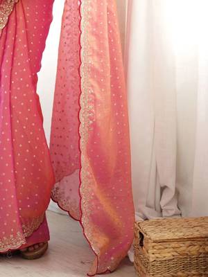 Pink embellished embroidered silk blend designer saree 5