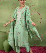 women ethnic motifs yoke design regular kurta with trousers & with dupatta