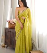 Lime embellished sequinned silk blend designer saree
