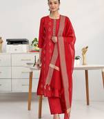 women ethnic motifs printed regular kurta with trousers & with dupatta
