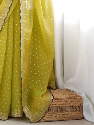 Lime embellished sequinned silk blend designer saree 5
