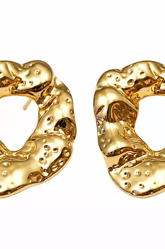 Gold-toned open heart stud earrings, anti-tarnish jewellery