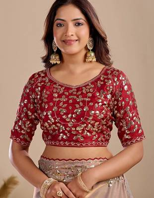 Beige floral sequinned silk blend designer saree 4