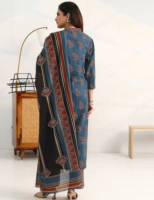 women ethnic motifs printed regular cotton blend kurta with trousers & with dupatta 4