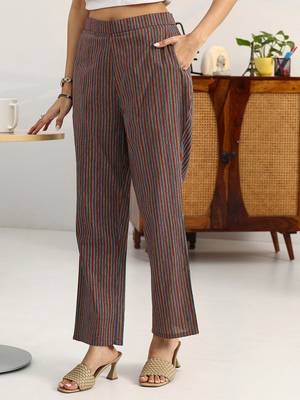 women ethnic motifs printed regular cotton blend kurta with trousers & with dupatta 7