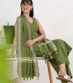 ethnic motifs printed v neck sleeveless kurta with palazzos & dupatta