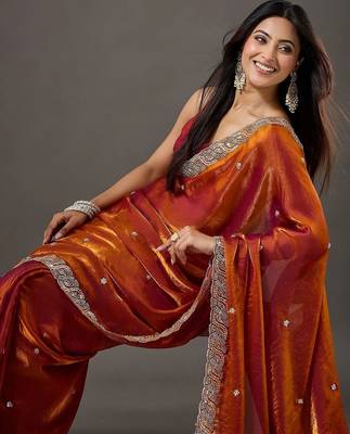 Rust embellished beads and stones satin designer saree 3