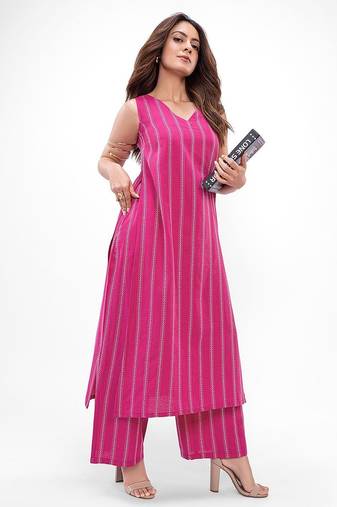 women striped regular kurta with palazzos