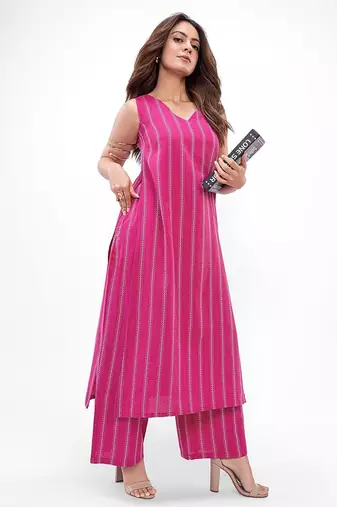 women striped regular kurta with palazzos