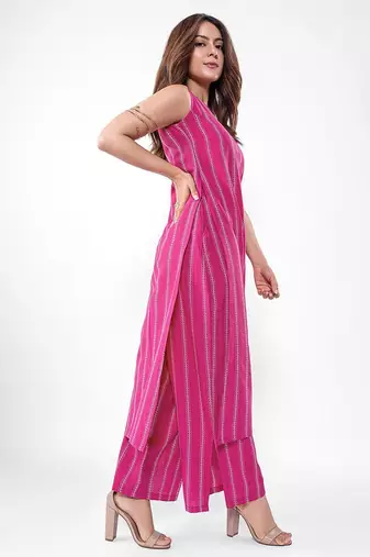 women striped regular kurta with palazzos