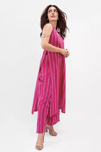women striped regular kurta with palazzos