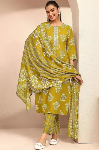 women floral printed regular thread work kurta with trousers & with dupatta