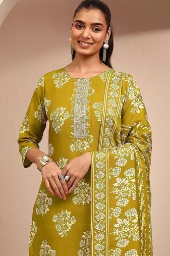 women floral printed regular thread work kurta with trousers & with dupatta