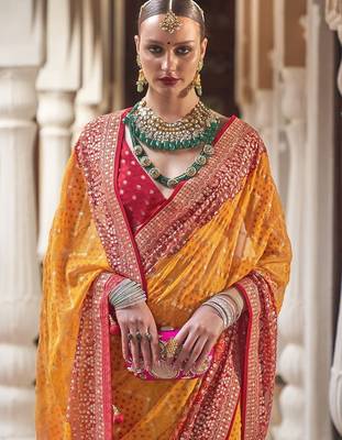 Yellow bandhani  georgette leheriya saree 2