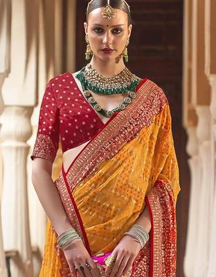 Yellow bandhani  georgette leheriya saree 3