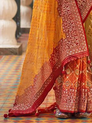 Yellow bandhani  georgette leheriya saree 4