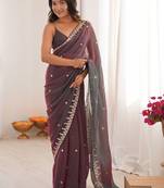 Multicolor ethnic motifs embroidered  chiffon heavy work saree