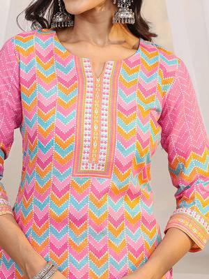 libas pink chevron printed straight suit set with dupatta 5