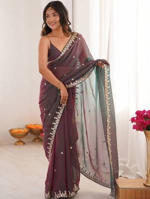 Multicolor ethnic motifs embroidered  chiffon heavy work saree 3