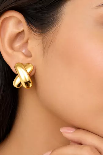Gold-plated x-cross stud earrings, anti-tarnish jewellery